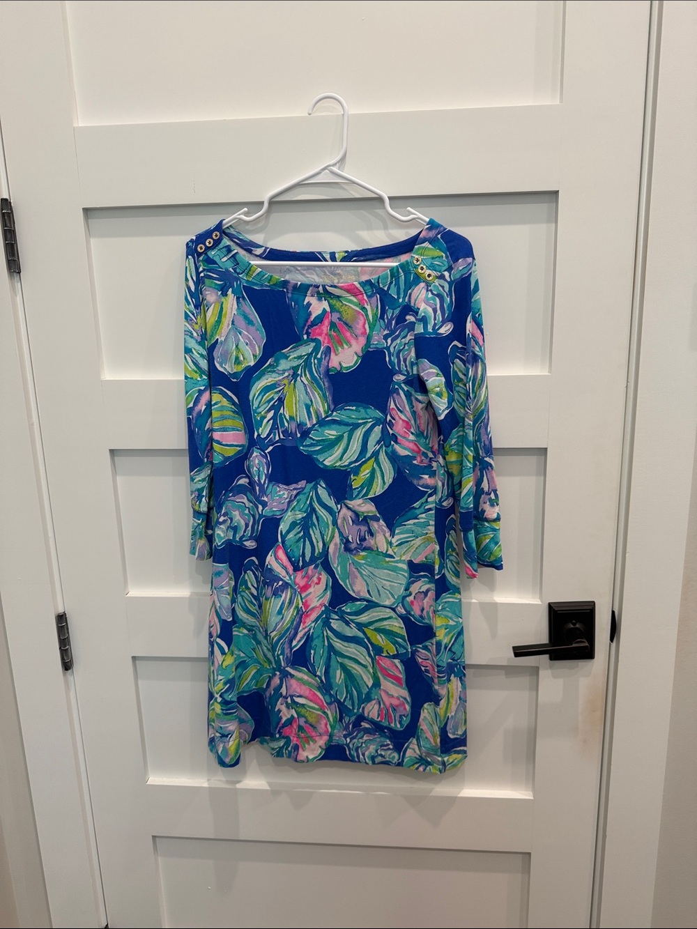 Lilly Pulitzer Blue Multicolor Leaf-Print Shift Dress